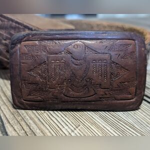 Aztec Native American Leather Thunderbird Belt Vintage